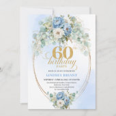 Elegant Blue Peonies 60th Birthday Invitation Einladung (Vorderseite)