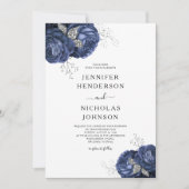 Elegant Blue Peonies Floral Wedding Einladung (Vorderseite)