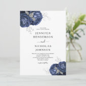 Elegant Blue Peonies Floral Wedding Einladung (Stehend Vorderseite)