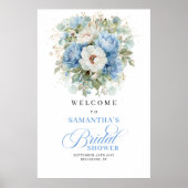 Elegant Blue Peonies Gold Bridal Shower Welcome Poster (Vorne)
