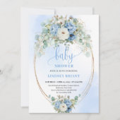 Elegant Blue Peonies Greenery Baby Shower Invite Einladung (Vorderseite)