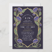 Elegant Blue Peony Art Nouveau QR Code Wedding Einladung (Vorderseite)
