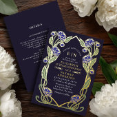Elegant Blue Peony Art Nouveau Wedding All in One Folieneinladung