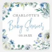 Elegant Blue Peony Floral Boy Baby Shower Quadratischer Aufkleber (Vorderseite)