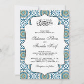 Elegant Blue Persian Mosaic Islamic Wedding Einladung (Vorderseite)
