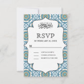 Elegant Blue Persian Mosaic Islamic Wedding RSVP Karte (Vorderseite)