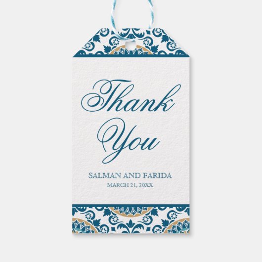 Elegant Blue Persian Mosaic Wedding Vielen Dank Geschenkanhänger (Rückseite)