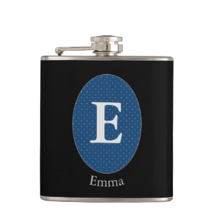 Elegant Blue Personalisiert Monogram Flachmann