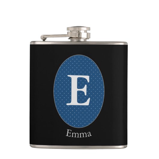Elegant Blue Personalisiert Monogram Flachmann (Vorderseite)