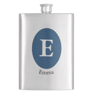 Elegant Blue Personalisiert Monogram Flachmann