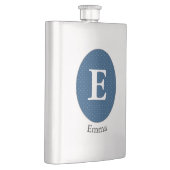 Elegant Blue Personalisiert Monogram Flachmann (Rechts)