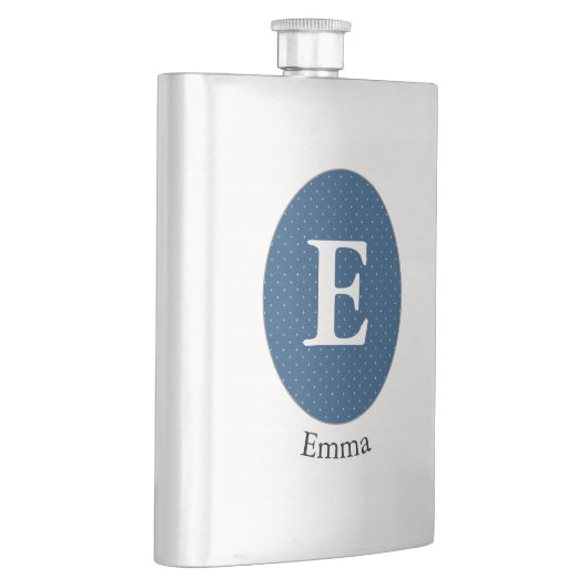 Elegant Blue Personalisiert Monogram Flachmann (Rechts)