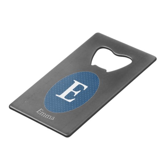 Elegant Blue Personalisiert Monogram Geldbeutel Flaschenöffner (Rückseite Schrägansicht)