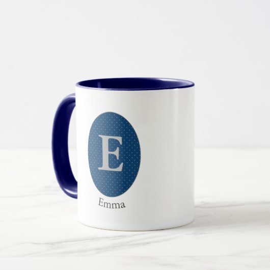 Elegant Blue Personalisiert Monogram Tasse (Vorderseite Links)