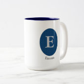 Elegant Blue Personalisiert Monogram Zweifarbige Tasse (VorderseiteRechts)