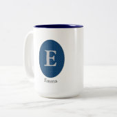Elegant Blue Personalisiert Monogram Zweifarbige Tasse (Vorderseite Links)