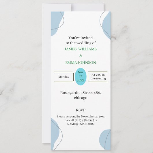Elegant Blue Personalisiert Wedding Einladung (Vorderseite)
