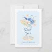 Elegant Blue Petals und Prosecco Dankeskarte (Vorderseite)