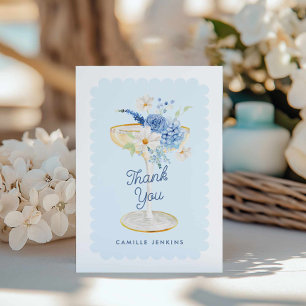 Elegant Blue Petals und Prosecco Dankeskarte