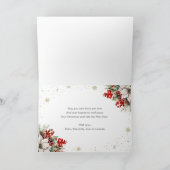 Elegant Blue Photo Holly Red Berries Poinsettia Karte (Innenseite)