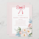 Elegant Blue Pink Bow Floral Baby Shower Einladung (Vorne/Hinten)
