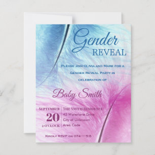 Elegant Blue Pink Feather Gender Offenlegung Einla