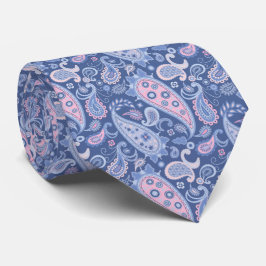 Elegant Blue & Pink Floral Paisley Krawatte