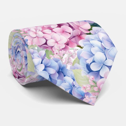 Elegant Blue Pink Hydrangeas Krawatte (Gerollt)