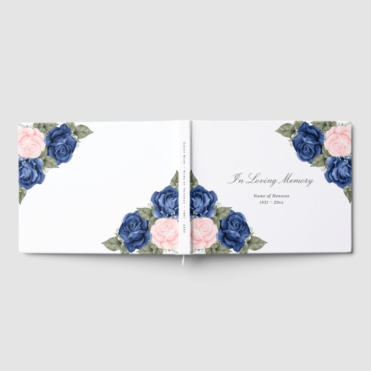 Elegant Blue Pink Roses Blumenbeerdigung Gästebuch (Voll)
