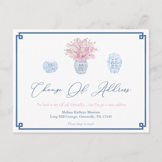 Elegant Blue Pink Scheidung Änderung der Adresse Ankündigungspostkarte (Vorderseite)