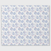 Elegant Blue & Pink Toile Christmas Ornaments Wrap Geschenkpapier (Flach)