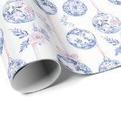 Elegant Blue & Pink Toile Christmas Ornaments Wrap Geschenkpapier (Rolleneckpunkt)