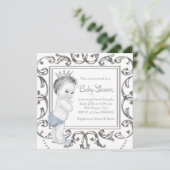 Elegant Blue Prince Baby Shower Einladung (Stehend Vorderseite)