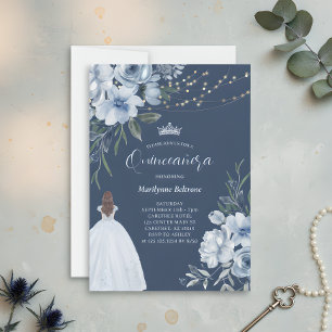 Elegant Blue Princess Quinceañera Einladung