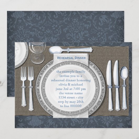 Elegant Blue Probe Dinner Einladungen (Vorne/Hinten)