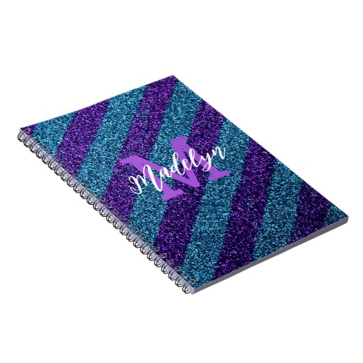 Elegant Blue &Purple Glitter Monogram Name  Notizblock (Rechte Seite)