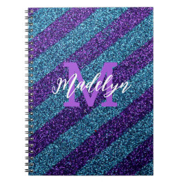 Elegant Blue &Purple Glitter Monogram Name  Notizblock