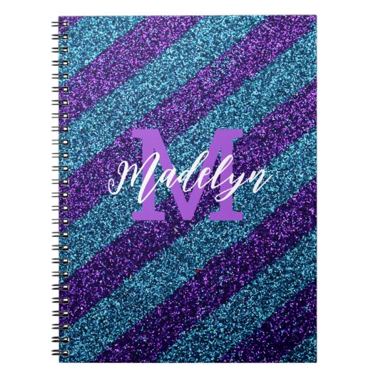 Elegant Blue &Purple Glitter Monogram Name  Notizblock (Vorderseite)