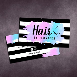 Elegant blue & purple scissors hairstylist visitenkarte