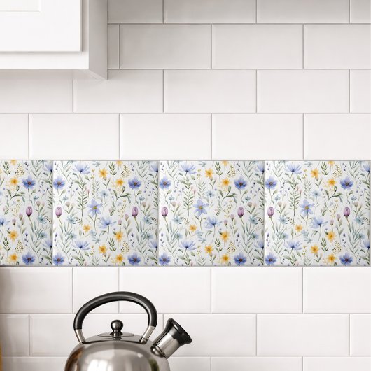 Elegant Blue Purple Watercolor Wildflower  Fliese