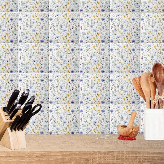 Elegant Blue Purple Watercolor Wildflower  Fliese