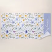 Elegant Blue Purple Watercolor Wildflower Name Strandtuch (Vorderseite)