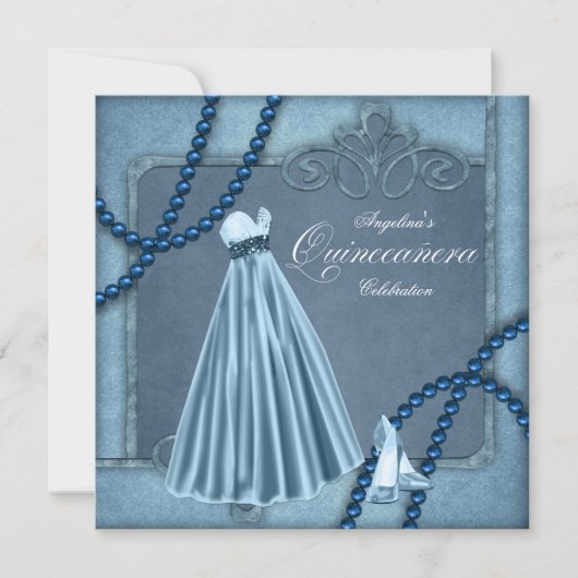 Elegant Blue Quinceanera Einladungen (Vorderseite)