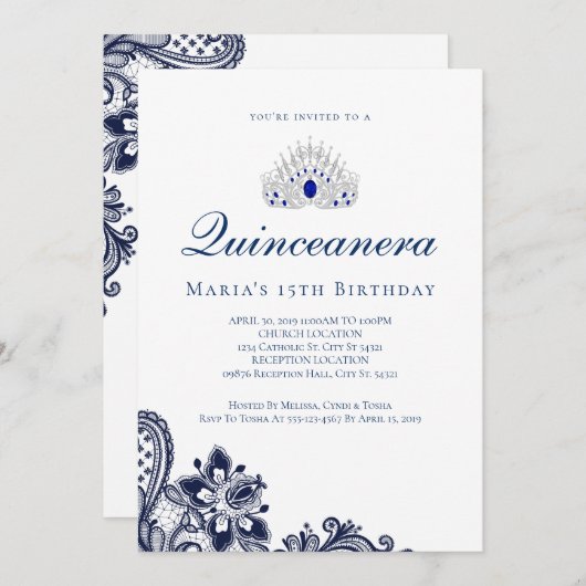 Elegant Blue Quinceanera Einladungen (Vorne/Hinten)