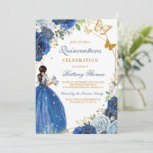 Elegant Blue Quinceañera Invitation Einladung (Stehend Vorderseite)