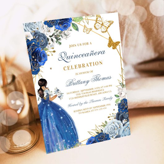 Elegant Blue Quinceañera Invitation Einladung