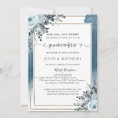 Elegant Blue Quinceñera Wasserfarbe mit Blumen Einladung (Vorderseite)