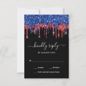 Elegant Blue Red Black Glitzer Patriotic Wedding RSVP Karte (Vorderseite)