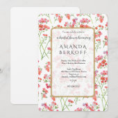 Elegant Blue & Red Flowers Bridal Shower  Einladung (Vorne/Hinten)