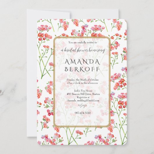 Elegant Blue & Red Flowers Bridal Shower  Einladung (Vorderseite)